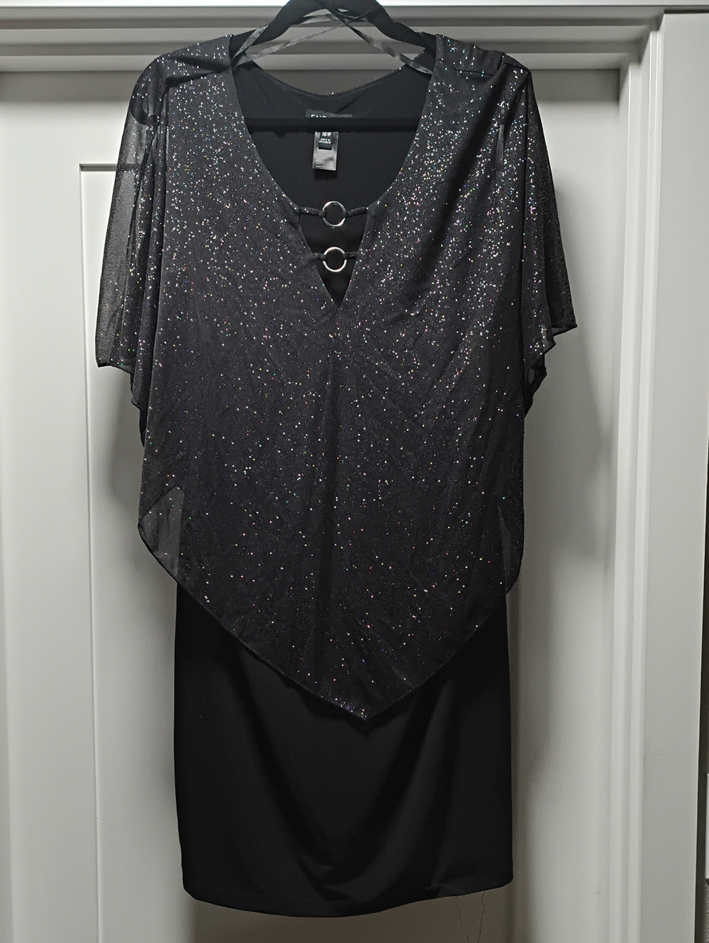 Enfocus Studio Black Glitter V-Neck Midi Dress with Ring Detail